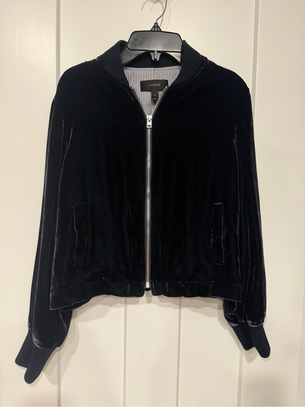 J. Crew Women’s Navy Velvet Zip Bomber Jacket Size Small